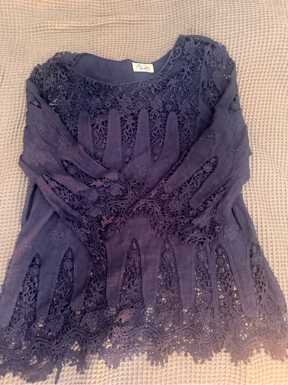 Ava & Viv Dark Navy Crochet Lace Long-Sleeve Blouse